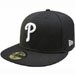 Philadelphia Phillies 59FIFTY White on Black Fitted Hat Highest Quality New Era 100 Percent Wool MLB Major League Baseball Team Logo Offcially Licensed Fashion Adult Baseball Hat - 10023435