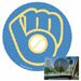 Milwaukee Brewers Car Window Baby Shade Decal Sticker 8 in. Diameter - Retro Glove Logo - Provides 50% Shade for Baby with Unobstructed Backside Window Perforated View w/Removable Adhesive Like a Window Cling - Great Baby Shower Gift - 65973091