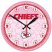 Kansas City Chiefs Team Logo NFL Football Women's or Girl's Sports Pink w/Flowers Designer Wall Clock 12 in. Diameter - Great Clock Designed for Women's Bedroom, Basement, Garage, Dormroom, Cabin, or Office Warehouse? - 2493681