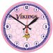 Minnesota Vikings Team Logo NFL Football Women's or Girl's Sports Pink w/Flowers Designer Wall Clock 12 in. Diameter - Great Clock Designed for Women's Bedroom, Basement, Garage, Dormroom, Cabin, or Office Warehouse? - 2375581