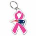 New England Patriots NFL Team Logo Pink Breast Cancer Awareness Ribbon Car/Home/Dorm Premium Women's Acrylic Key Chain A Portion of the Sale of this Product will be Donated to Cancer Research - Nice High Quality Green Bay Packers Licensed Sports Key Chain - 75725091